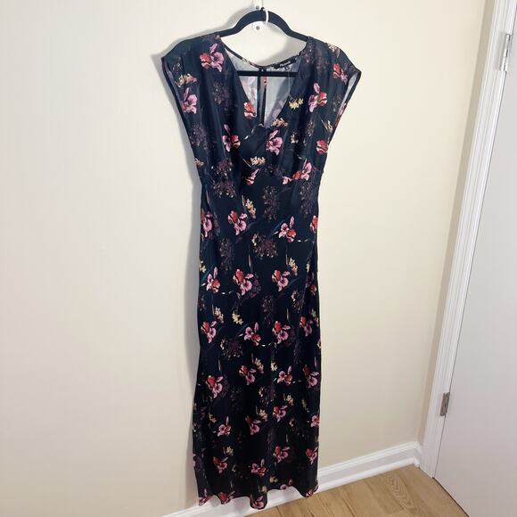 Madewell V-Neck Floral Midi Dress True Black Size 0 New Silk Blend - Picture 8 of 11